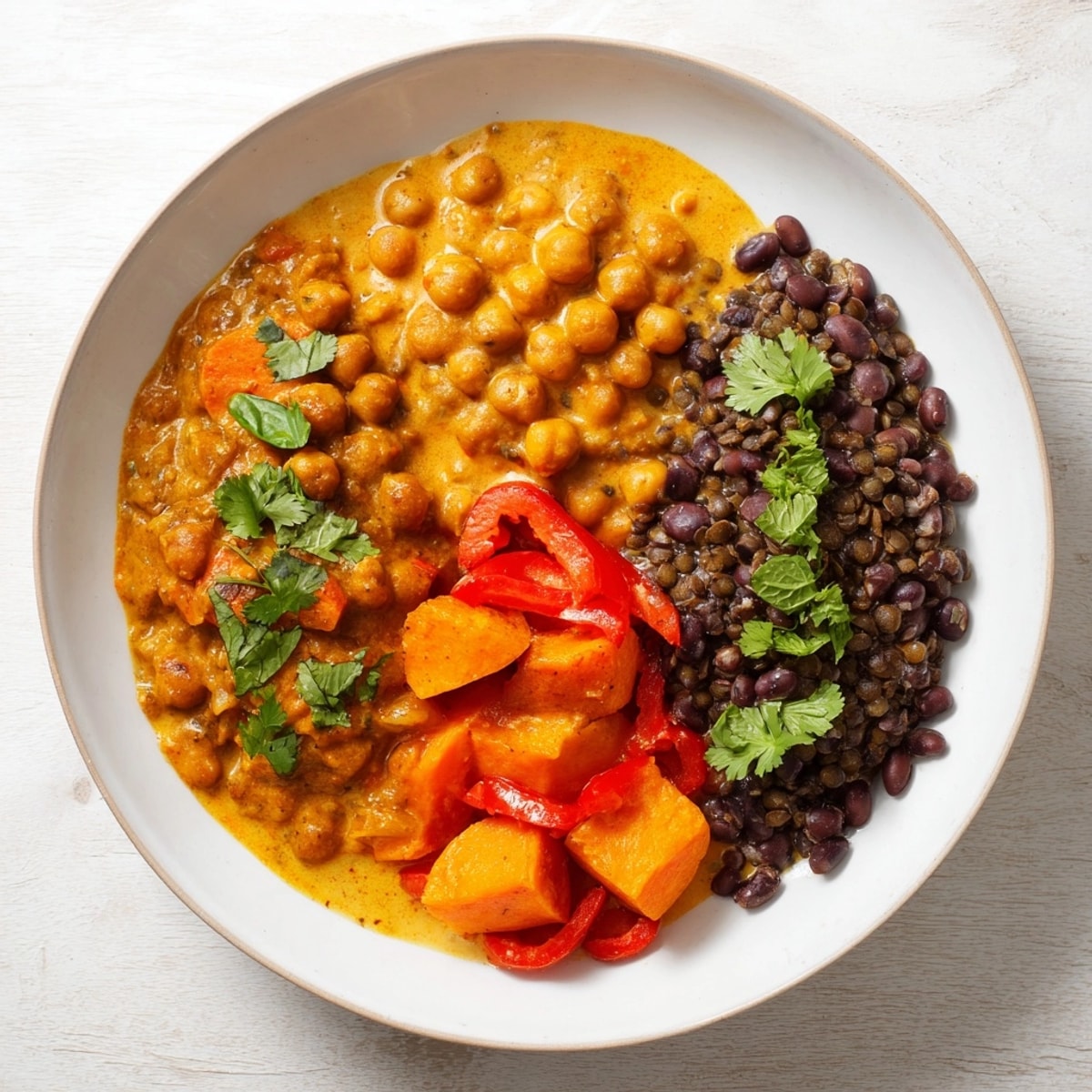 Close-up of vibrant Single-Pan Global Curries, showcasing a rich blend of coconut, lentils, and vegetables.