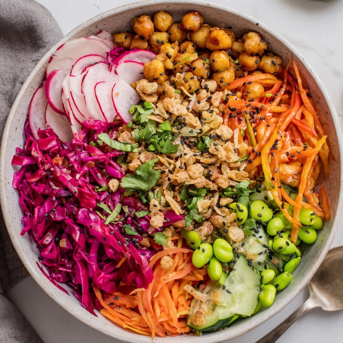 Vibrant ASMR Crunch Snack Bowls, featuring colorful vegetables and crispy textures, ready to serve.