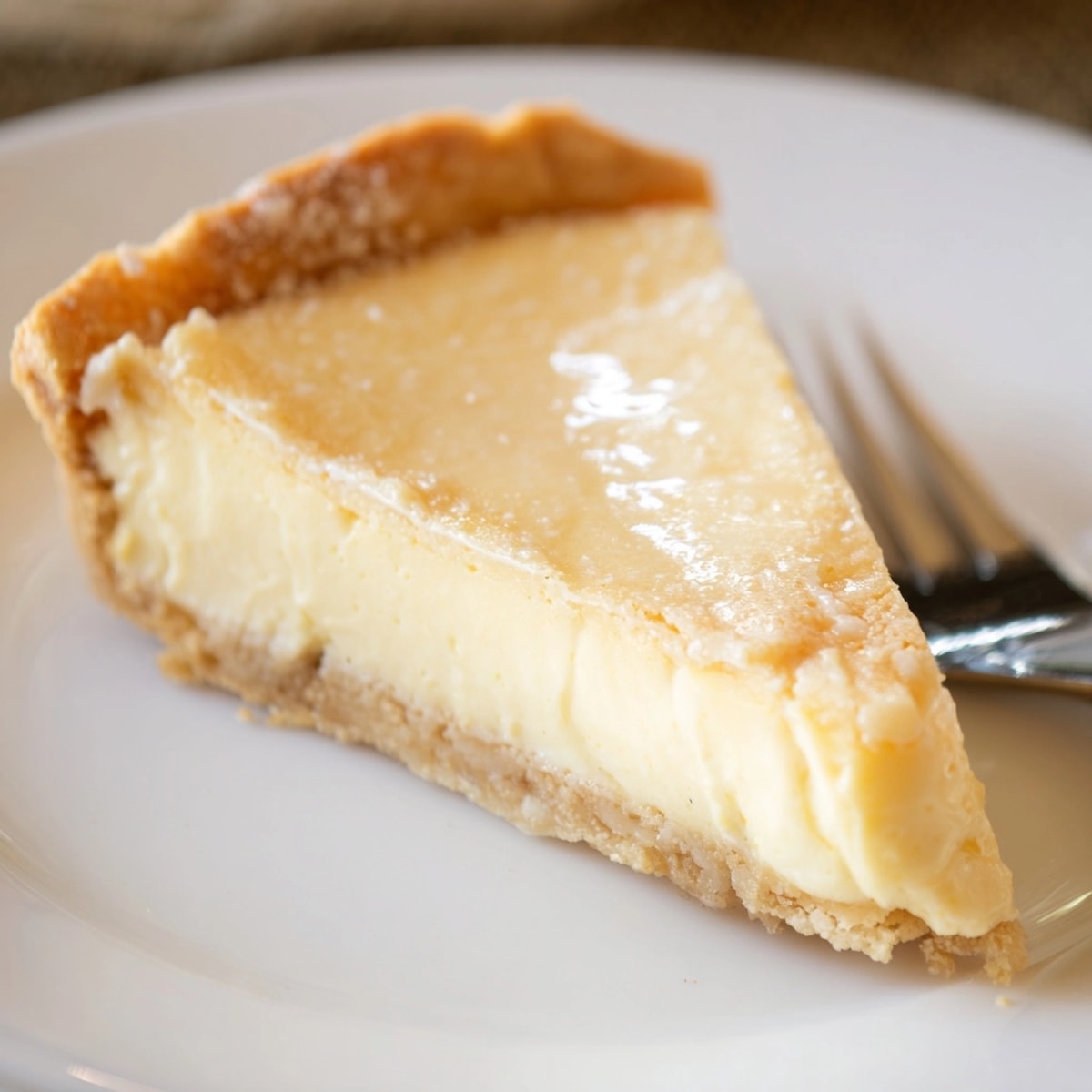 Close-up of a freshly baked Water Pie with flaky crust, ready for a comforting dessert.