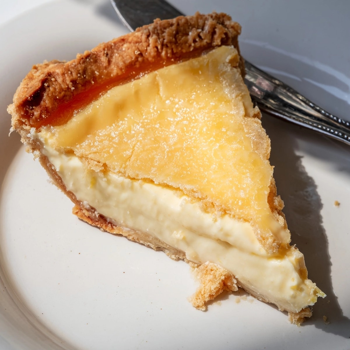 Simple Water Pie recipe: a vintage-inspired treat, bubbling slightly, revealing sweet, melted butter spots.