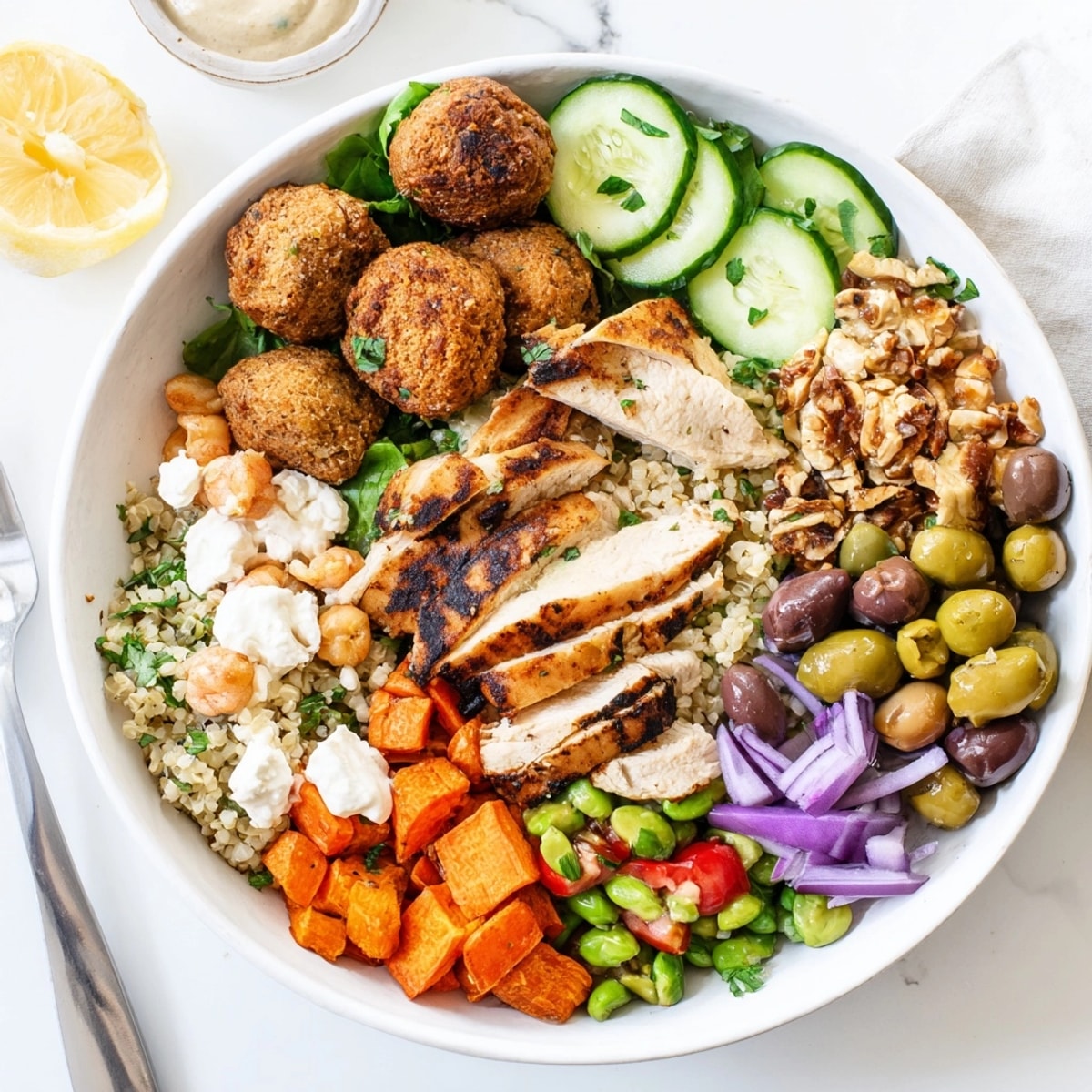 A colorful mix of bowls, grains, and proteins create delicious Interactive Plated Meals.