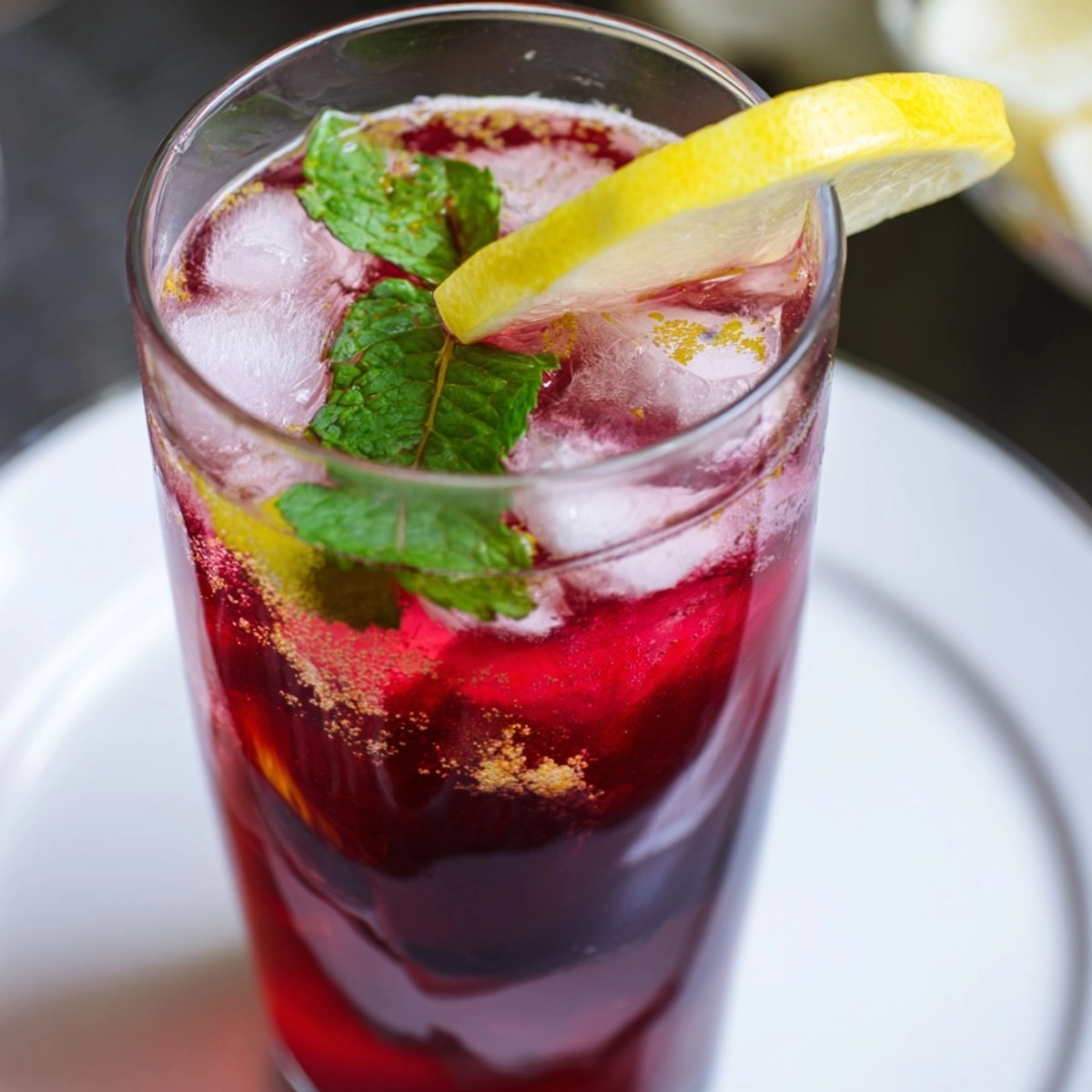 Refreshing Sleepy Girl Mocktail recipe, a bedtime beverage with red cherry juice and bubbly water.