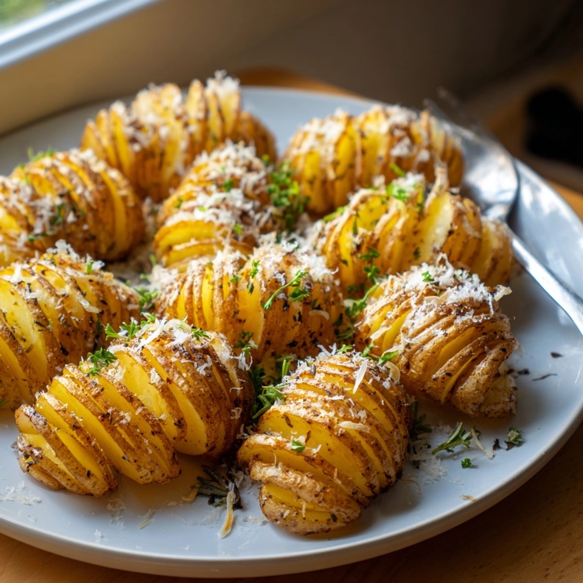 Homemade Accordion Potato recipe sizzling fresh from the oven, showcasing a delicious, simple side.