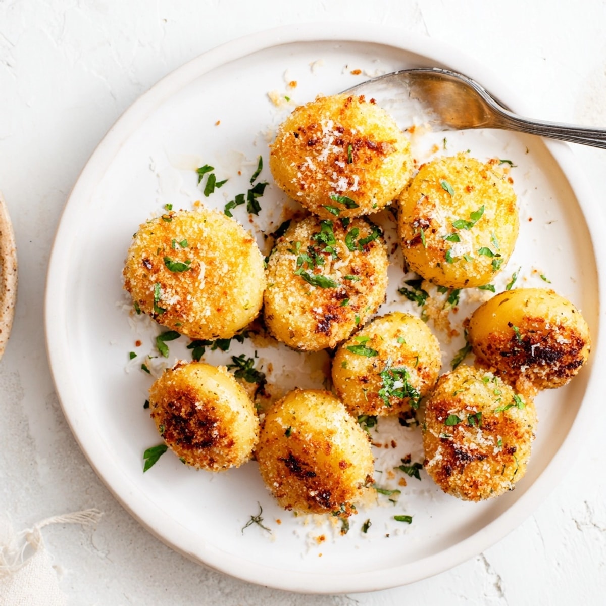 Top-down view of delicious Parmesan Crusted Potatoes fresh from the oven, ready to eat.