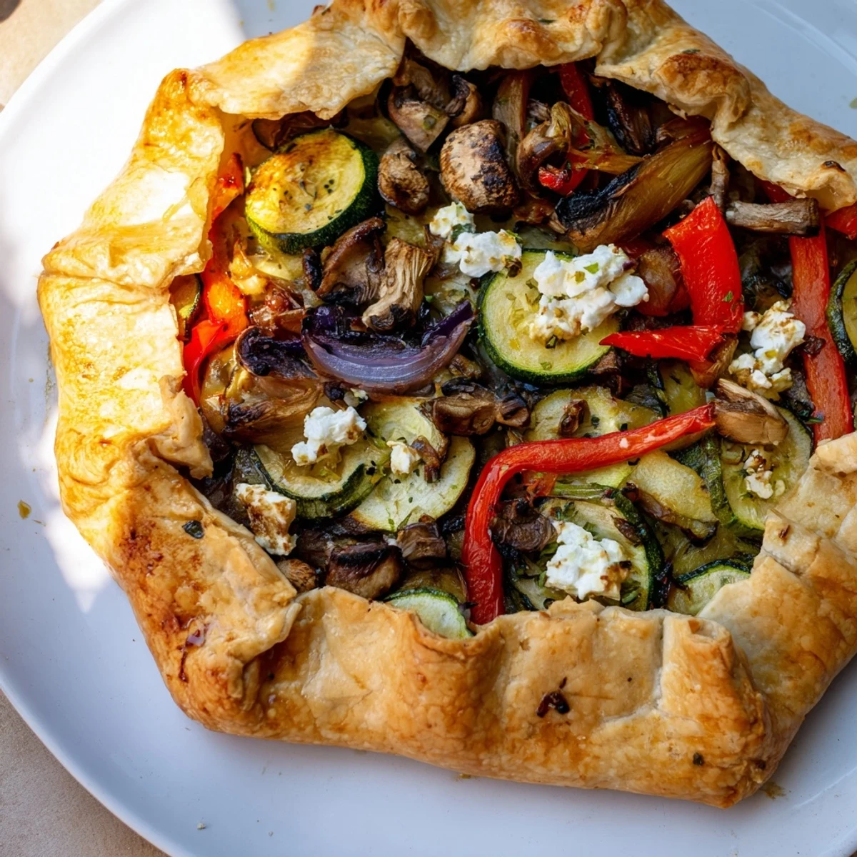 This delicious, vegetarian savory galette with a rustic look features a vibrant veggie medley.