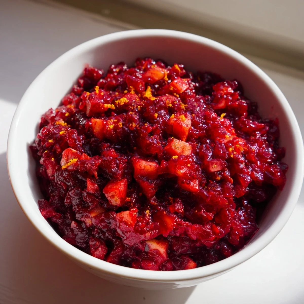 Vibrant, ruby-red cranberry jam, thick and ready to spread on toast for brunch.