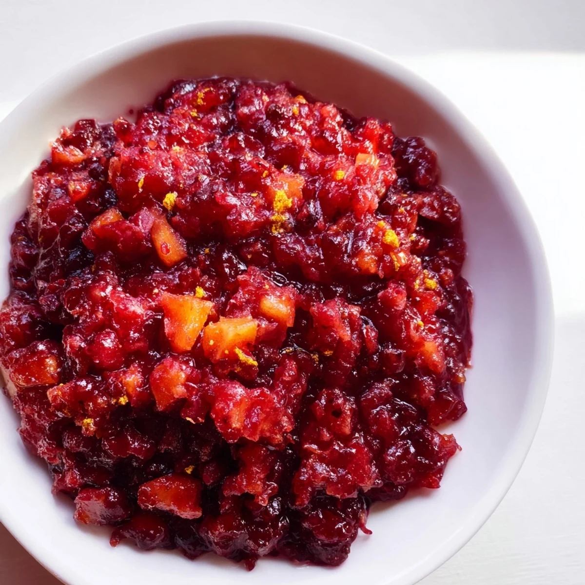 Homemade cranberry jam, smelling of cinnamon, spooned into a clear glass jar, a Thanksgiving favorite.