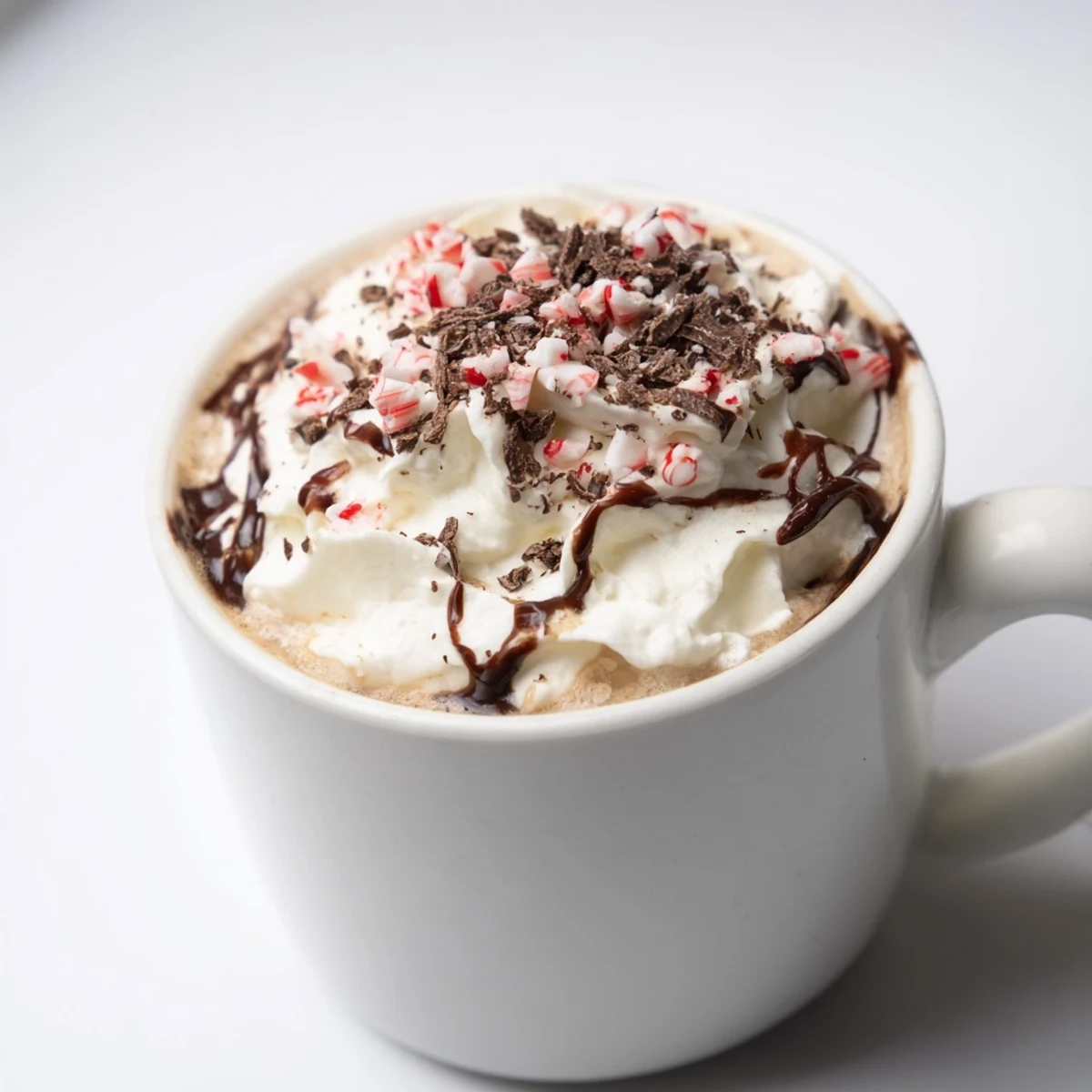 Enjoy a festive Peppermint Mocha Latte: creamy, refreshing, and beautifully topped with crushed peppermint candies.