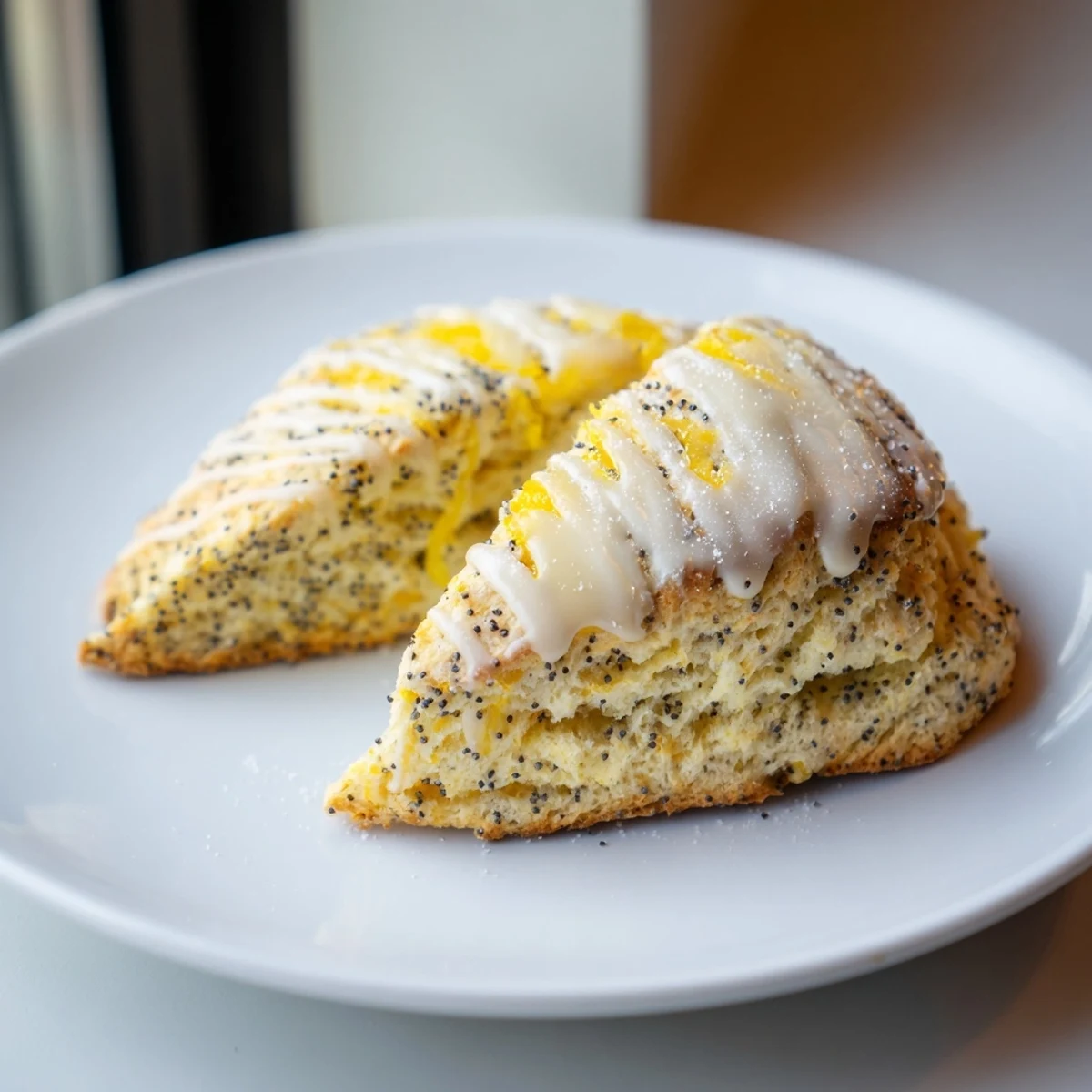 Golden-brown Lemon Poppy Seed Scones, fresh from the oven, with a delicate crust, ready for tea.
