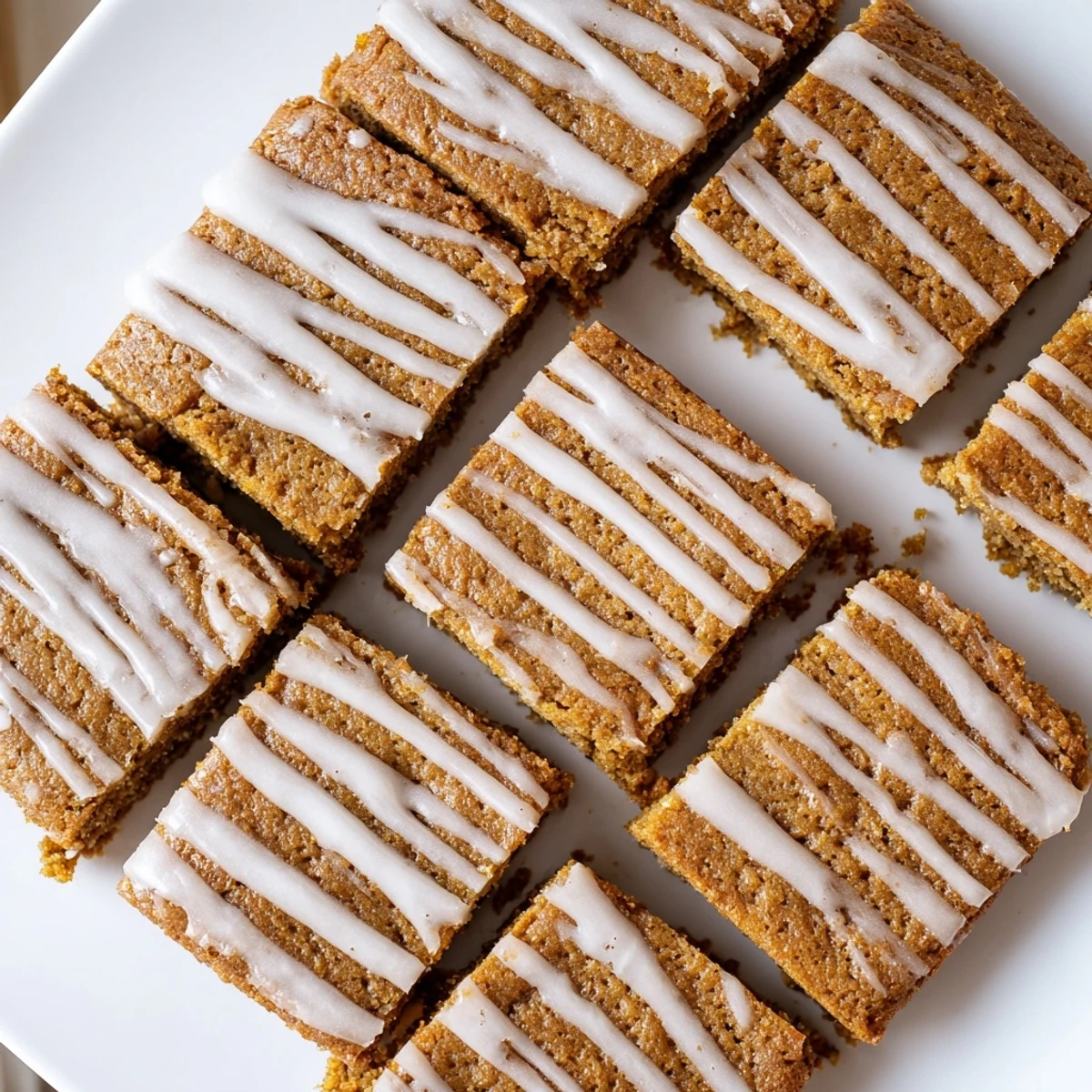 Soft, glazed gingerbread cookie bars, a heartwarming dessert with warm spices, ready to enjoy.