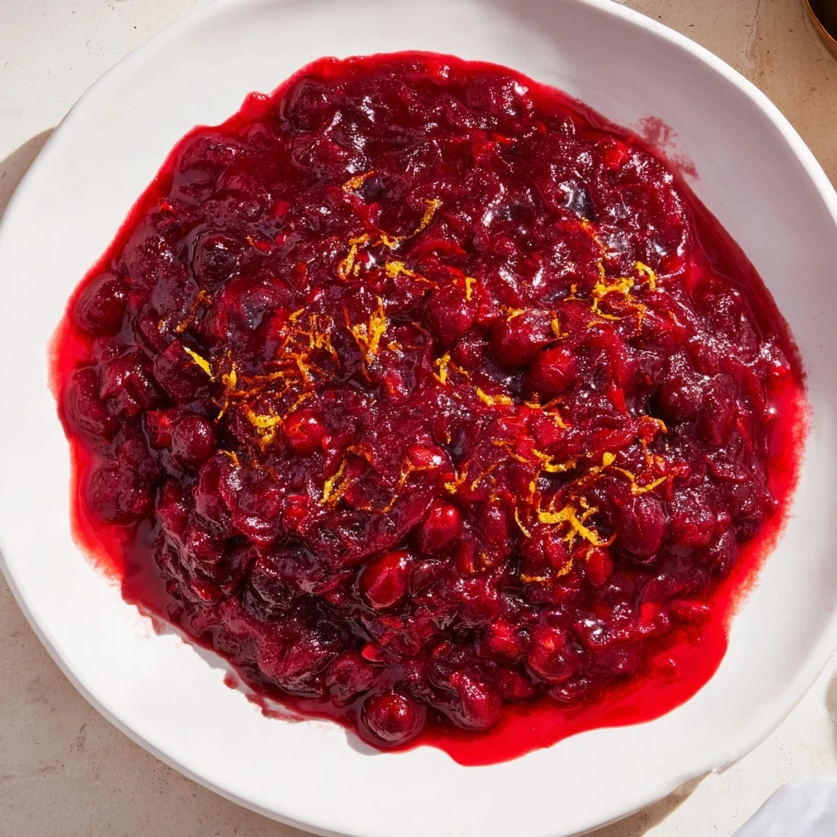 Homemade cranberry sauce with ginger, a deep red color, is perfect with roasted turkey.