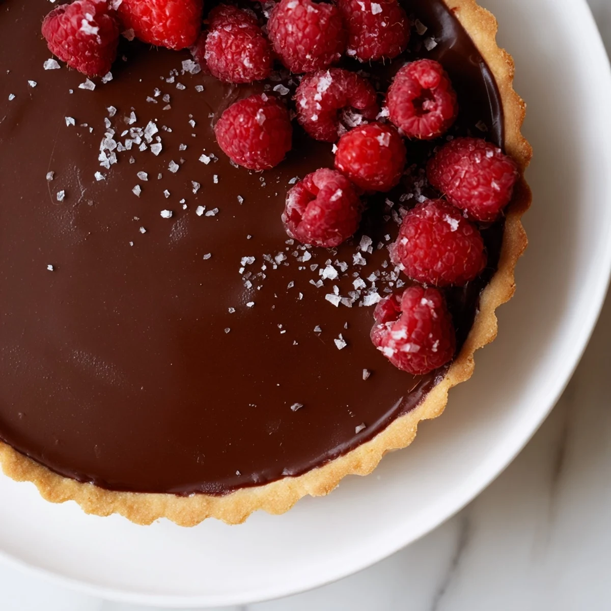 This decadent chocolate ganache tart features a buttery crust and a smooth, bittersweet chocolate filling.