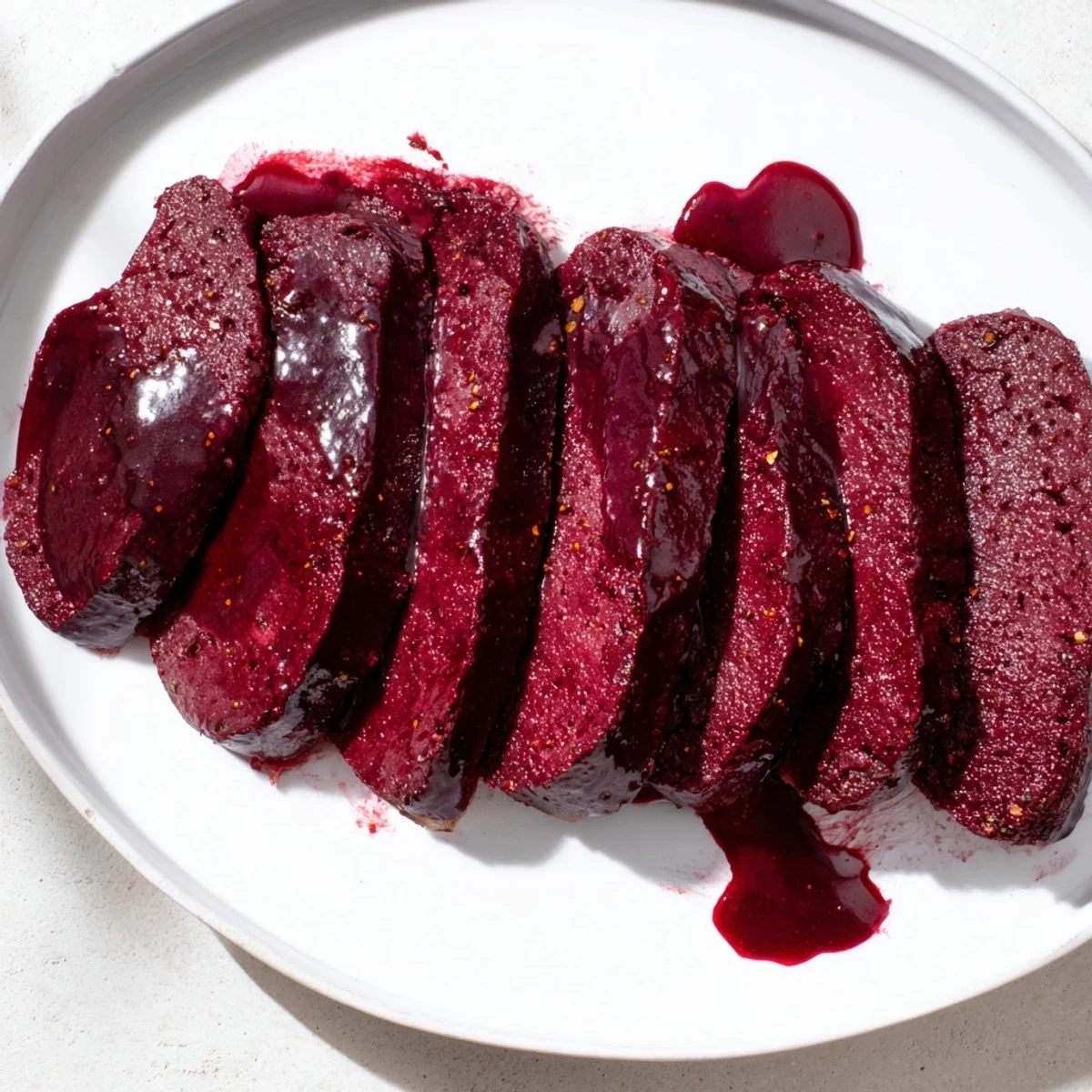 A glistening Cranberry Glazed Ham-Free Roast, plant-based and ready for a festive holiday meal.