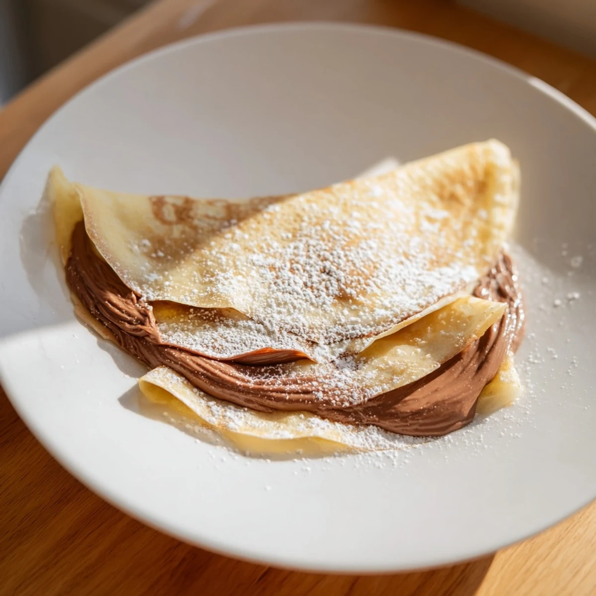 Warm Nutella crepes, thin and delicate, perfectly folded with fresh strawberry slices.