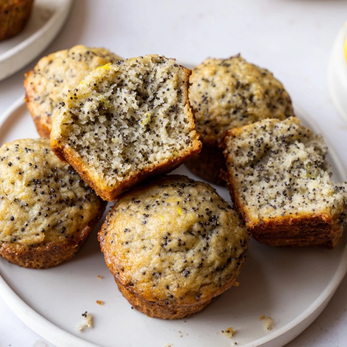 Golden-brown poppy seed muffins, fresh from the oven, ready for a delicious breakfast.