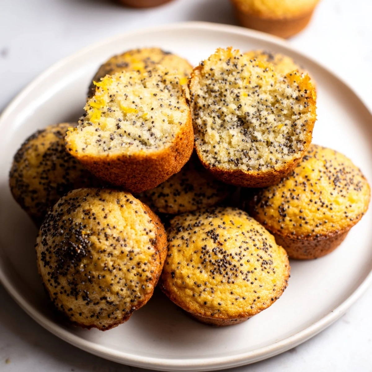 Fluffy poppy seed muffins, with a tender crumb and scattered, crunchy seeds, perfect with coffee.