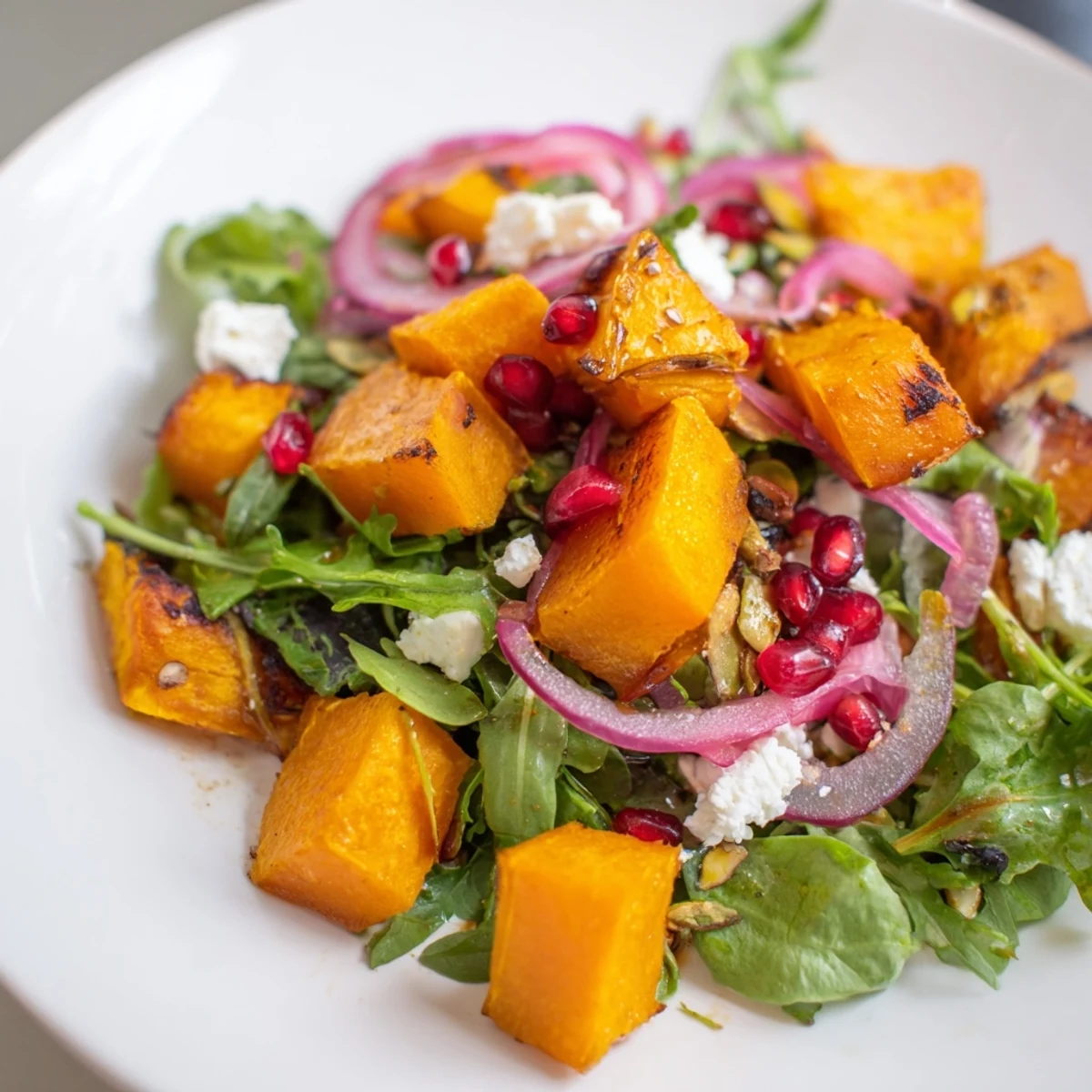 Golden roasted squash in a vibrant Squash Salad with feta, pumpkin seeds, and zesty lemon dressing.