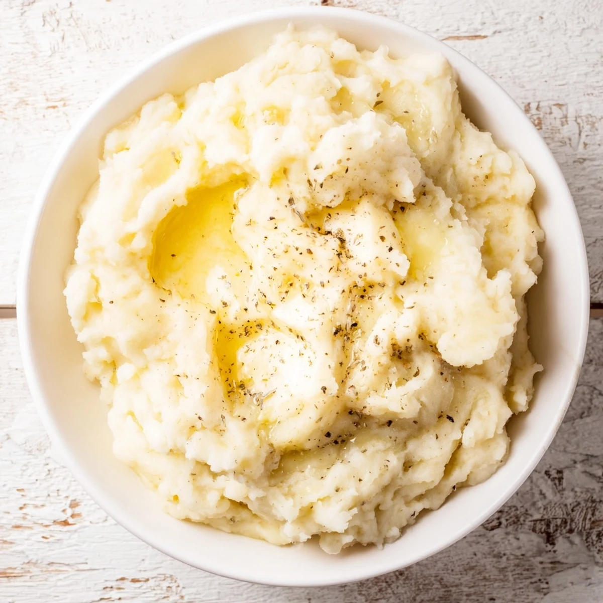 Close-up of buttery mashed potatoes, a smooth, dreamy texture ready for a delicious spoonful.
