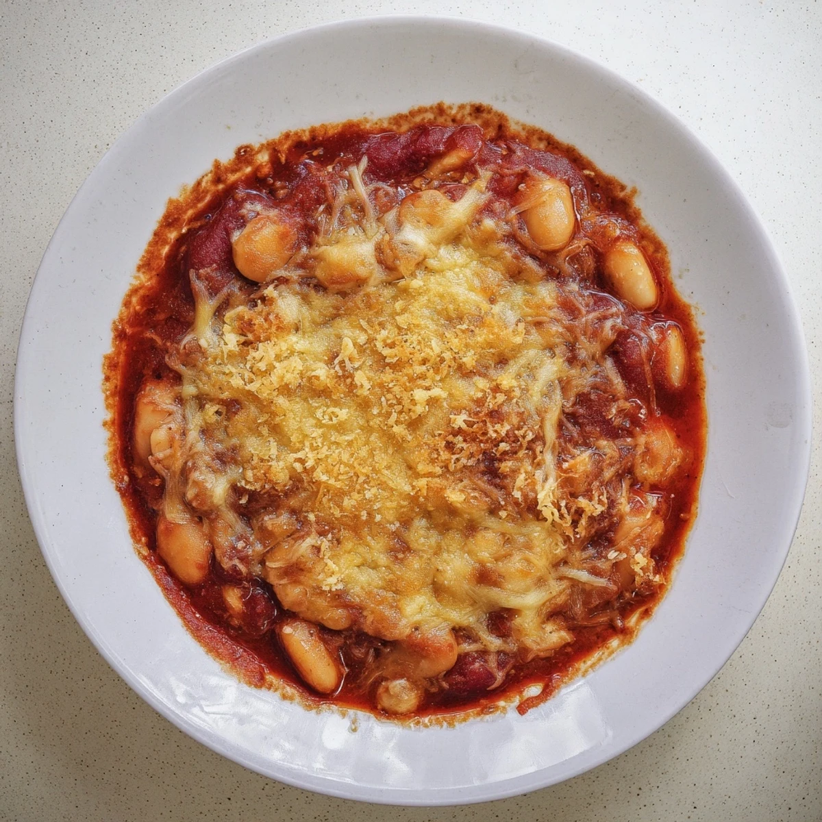 Golden, bubbly Bean Baked casserole fresh from the oven, offering a comforting aroma.