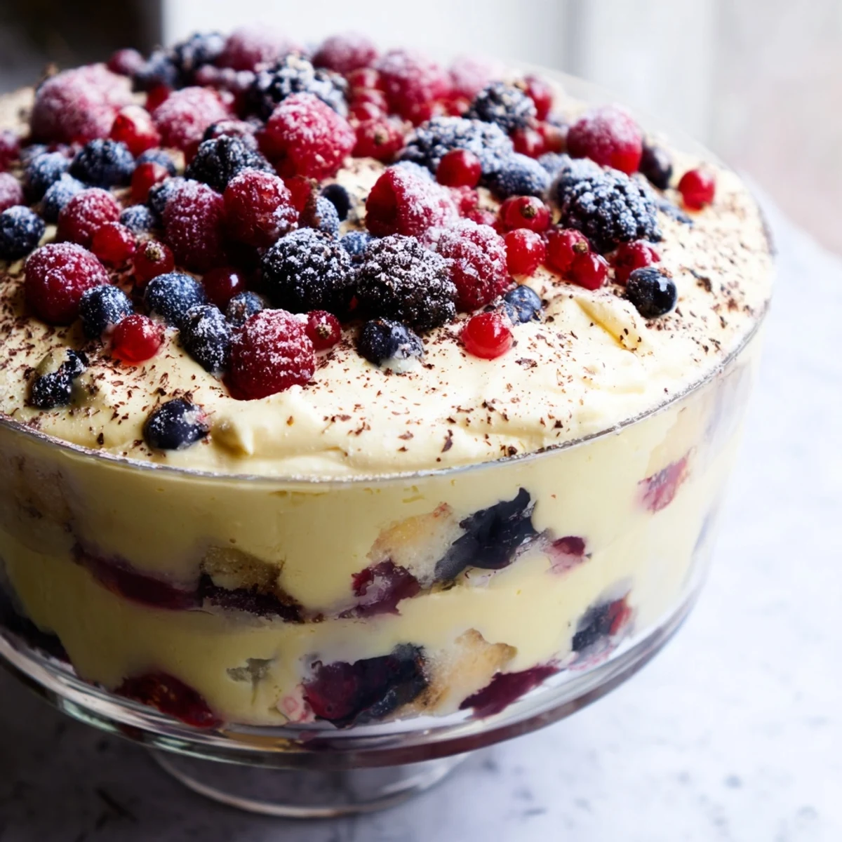 This Winter Berry Trifle has fluffy whipped cream and vibrant berries, an elegant treat for any celebration.