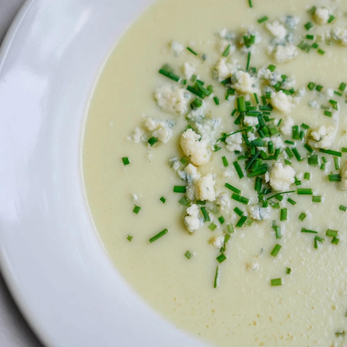 Freshly made Celery and Stilton Soup: a creamy soup with a slight tang from the Stilton cheese.
