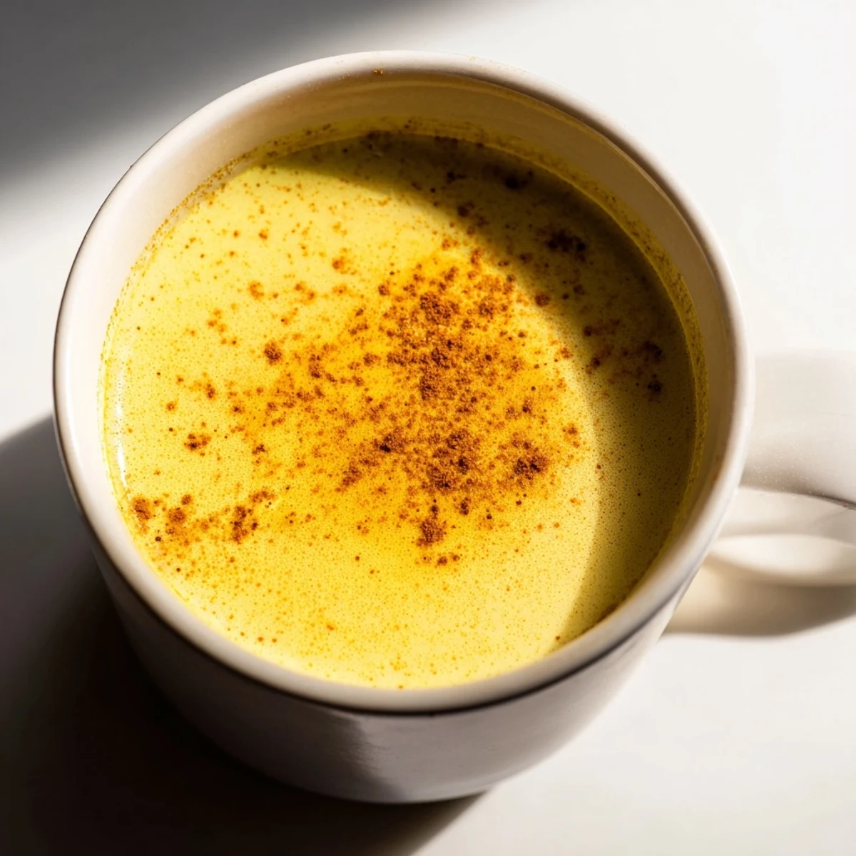 Warm, golden-hued Spiced Golden Milk, a comforting turmeric drink, garnished with cinnamon for serving.