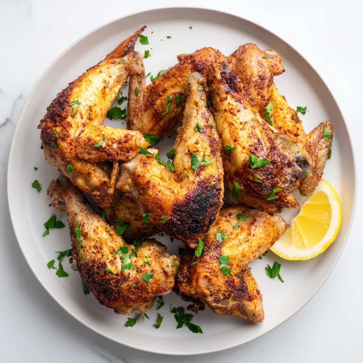 Close-up of perfectly browned roasted chicken wings, a savory and easy American recipe to try.