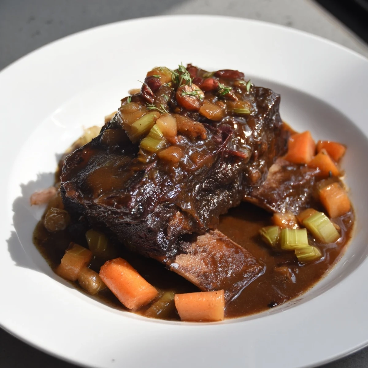 A Dutch oven filled with savory braised beef ribs, ready after a long, slow cook.