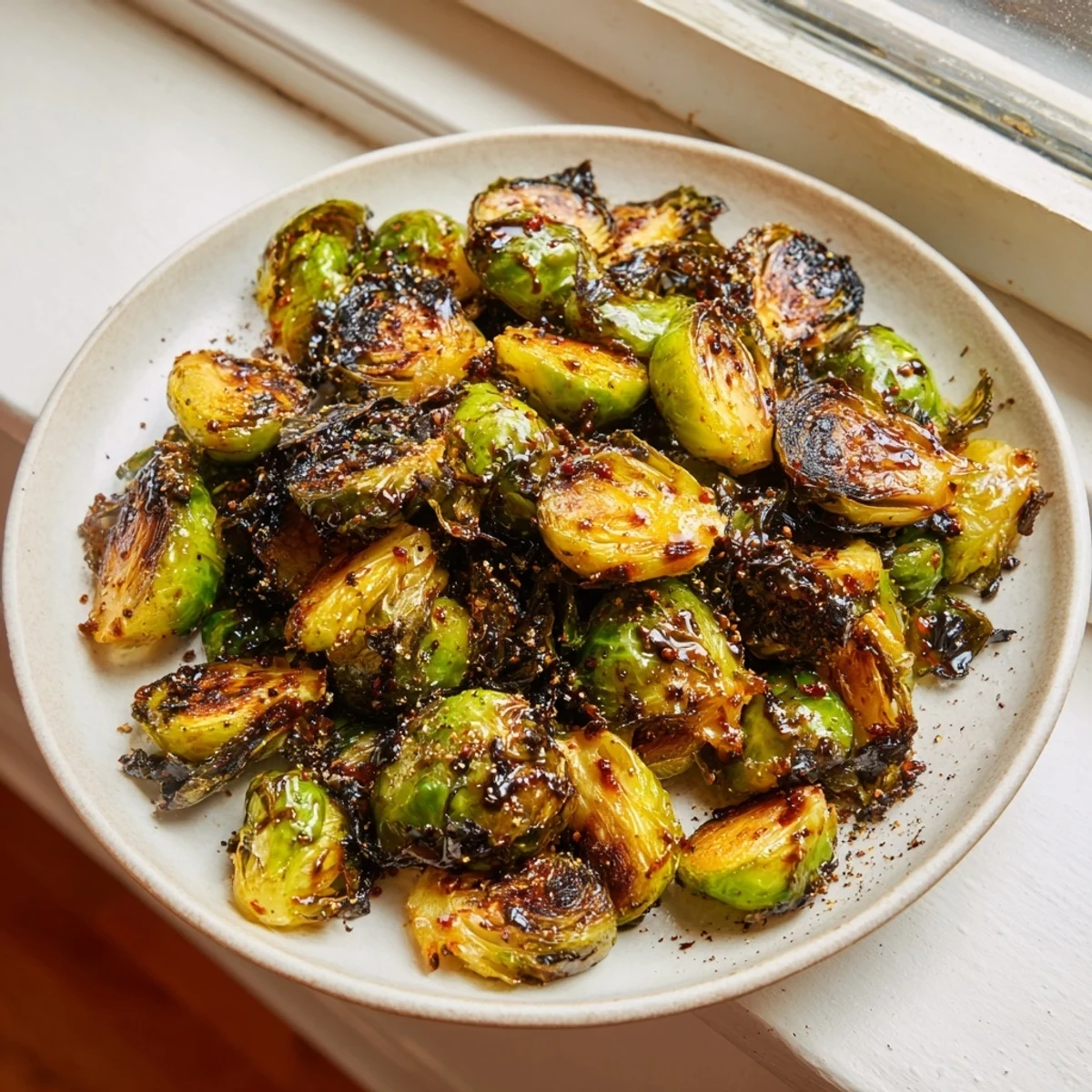 Golden-brown Roasted Brussels Sprouts with Balsamic Glaze, a flavorful and easy side dish.