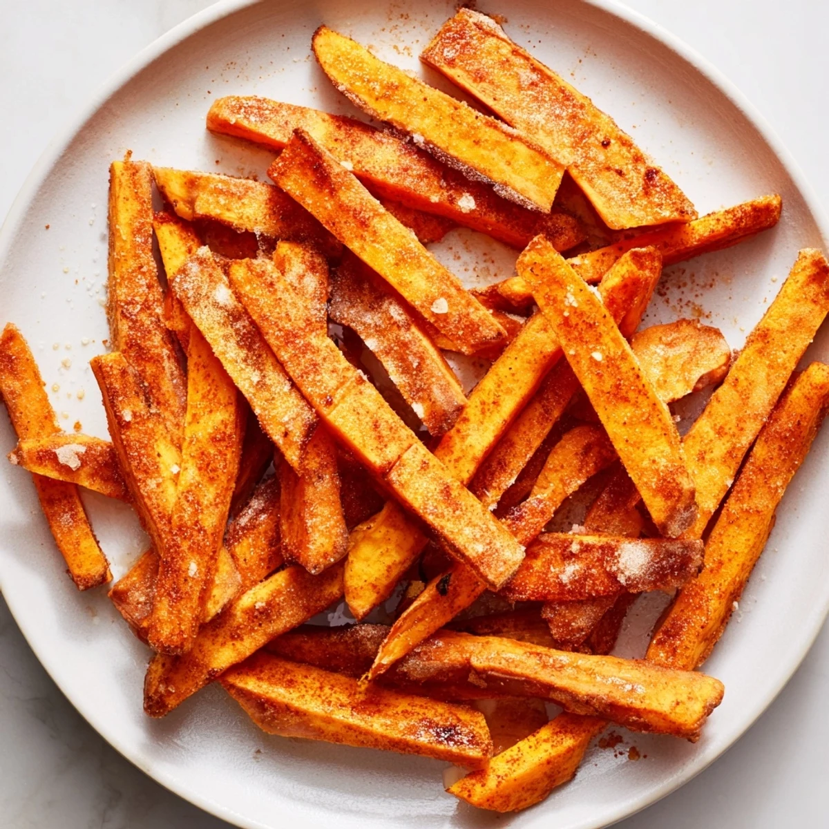 Golden brown crispy baked sweet potato fries, seasoned and ready for dipping, a delightful side.