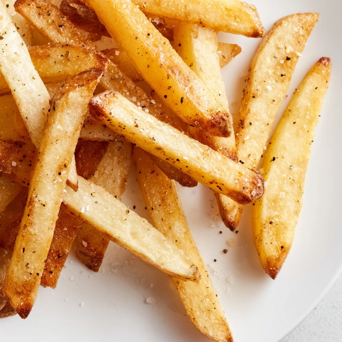 Freshly cooked Crispy Air Fryer French Fries with Sea Salt piled high in a serving basket.