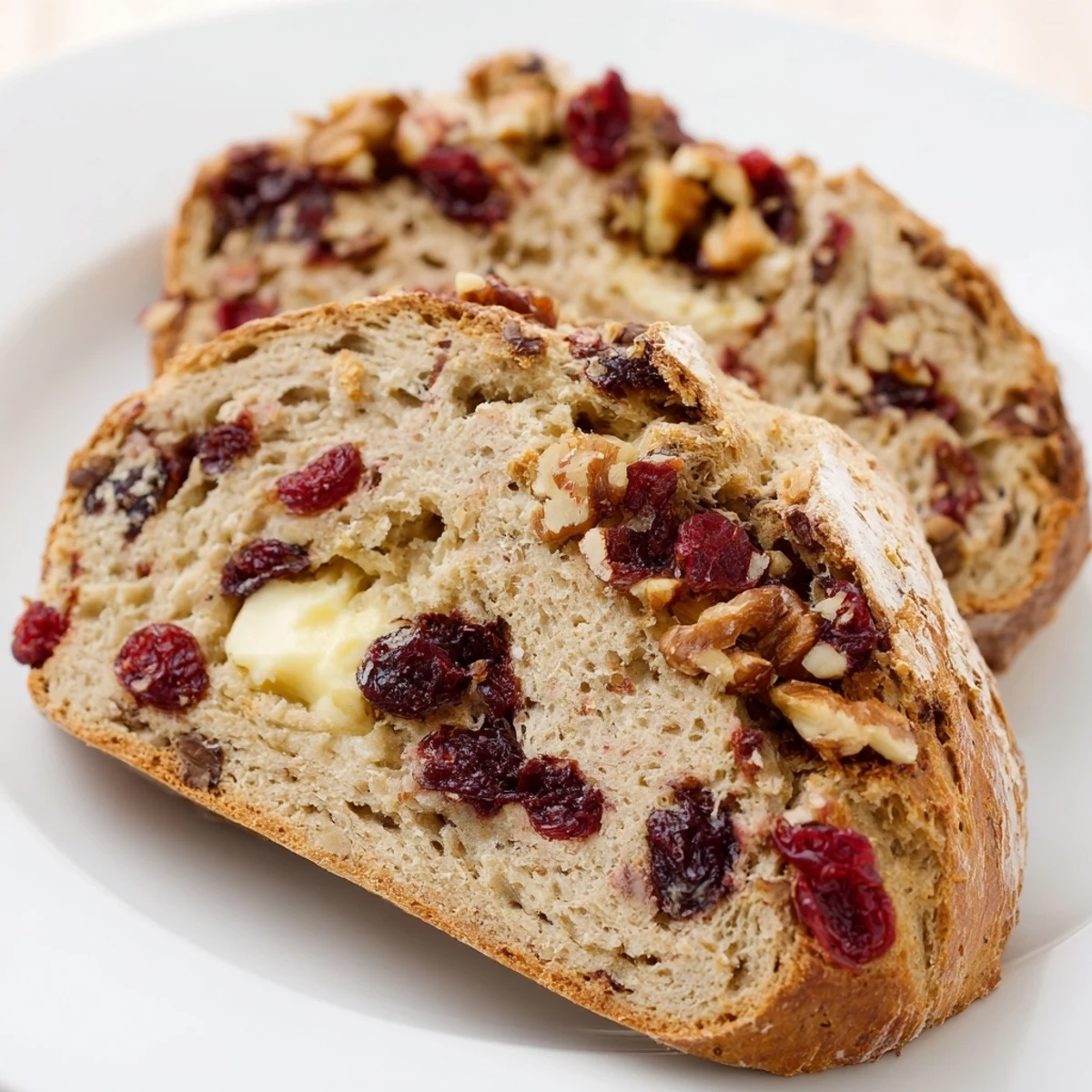 Homemade Cranberry and Walnut Soda Bread cooling on a wire rack, surrounded by small bowls of walnuts and dried cranberries.