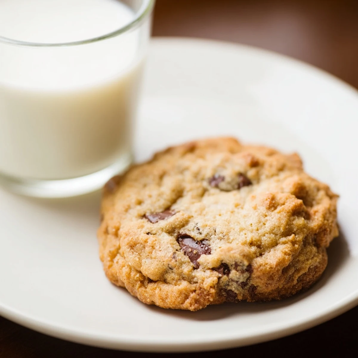 Golden-baked cookies sit beside a frothy glass of Creamy Milk with Cookie, offering a comforting snack for a relaxing afternoon.