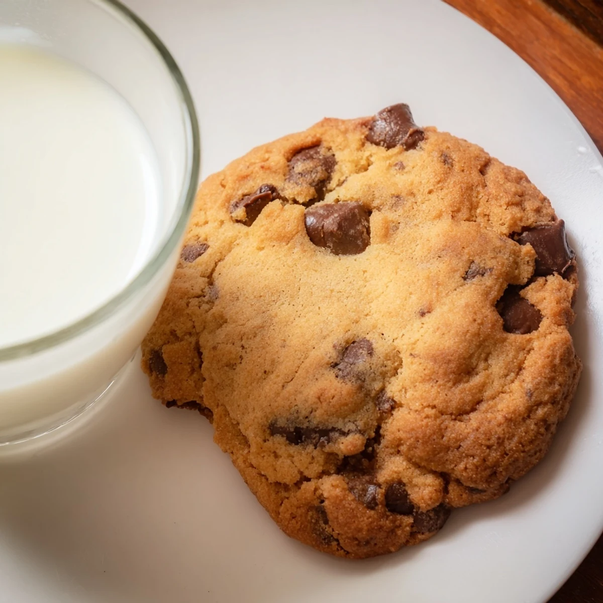 Homemade Creamy Milk with Cookie served in a rustic mug, showcasing melty chocolate chips and a steaming, wholesome dessert pairing.