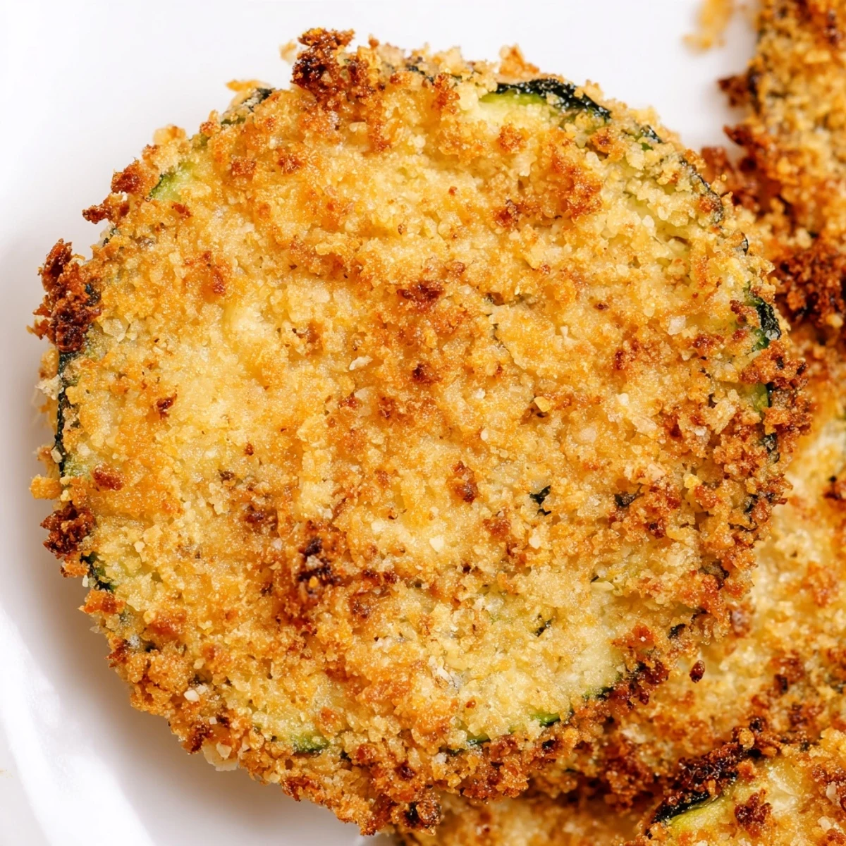 Golden, crispy Crispy Air Fryer Zucchini Chips stacked high, served with a small bowl of creamy ranch dip for dipping.