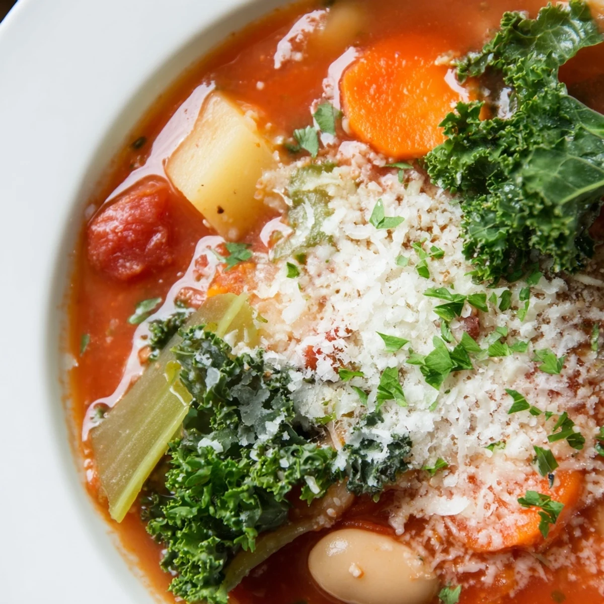 Steaming bowl of Winter Lunch Soup, packed with hearty vegetables and beans, served with crusty bread.