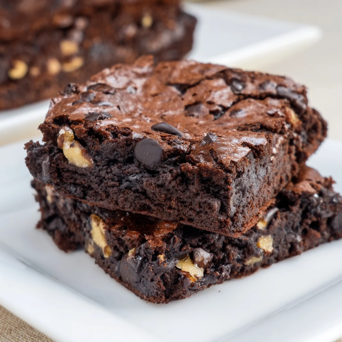 Sliced Chocolate Brownies showing a dense, chocolatey interior and chopped walnut pieces.