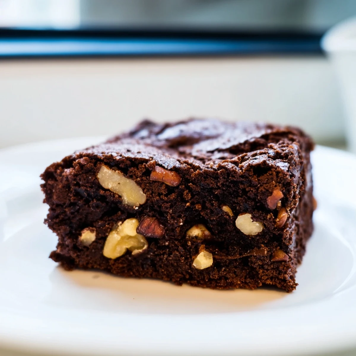 A close-up of Chocolate Brownie Bites reveals cracked tops, melty chocolate chips, and chopped walnuts.  