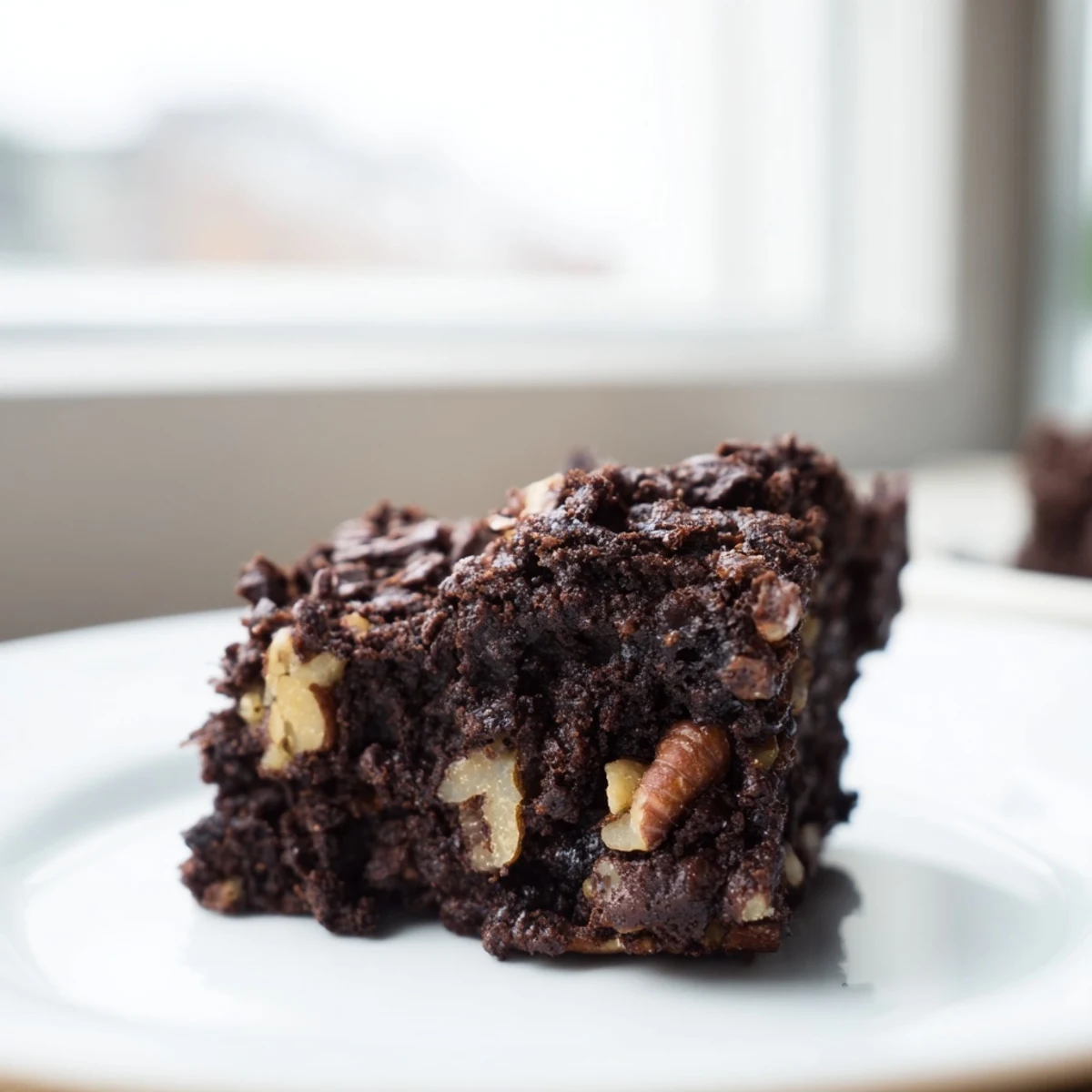Golden-brown Chocolate Brownie Bites are arranged on a white plate, ready for a party dessert tray.
