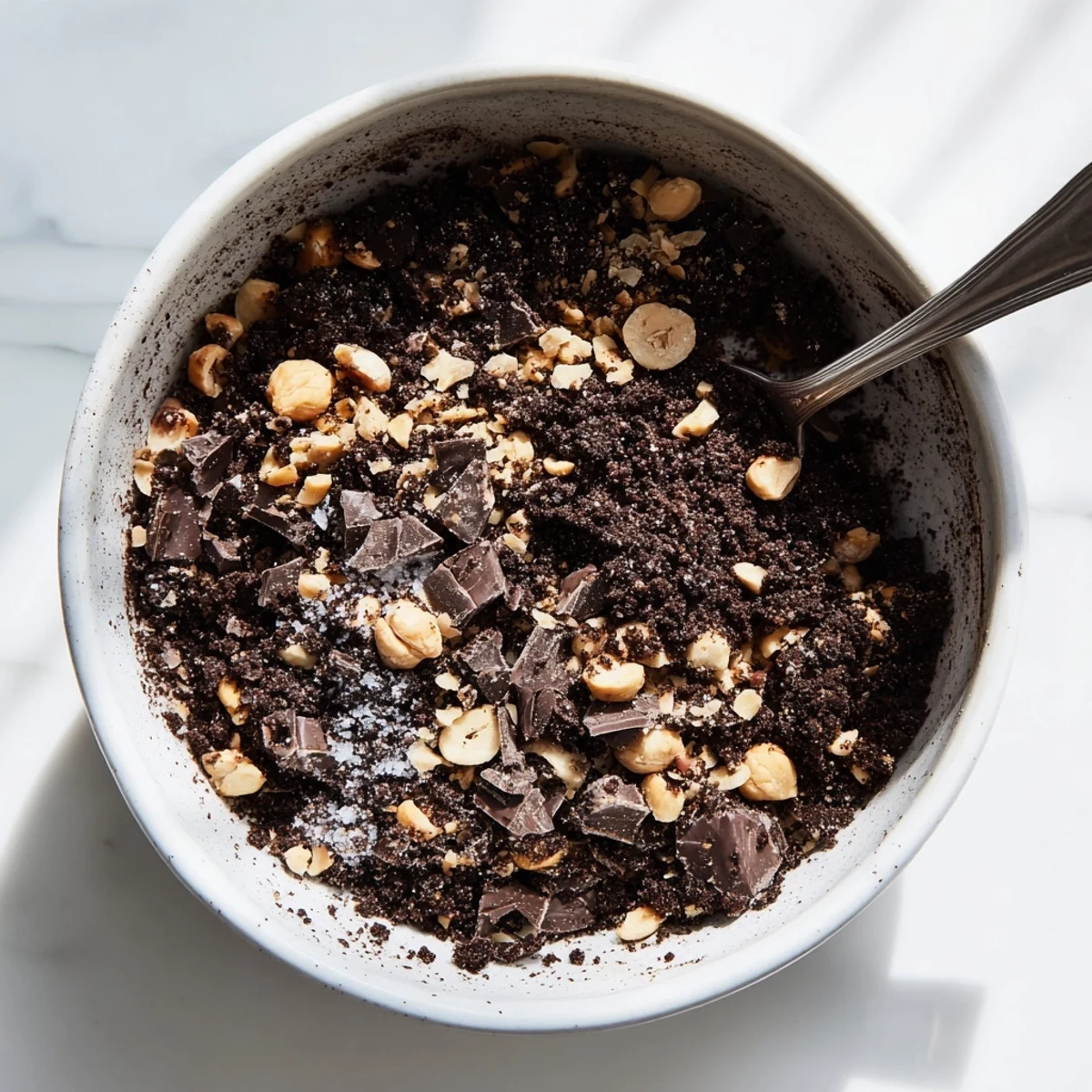 Crushed chocolate sandwich cookies mixed with butter create a rich, crunchy topping for pies, yogurt bowls, and puddings, prepared in just ten minutes.