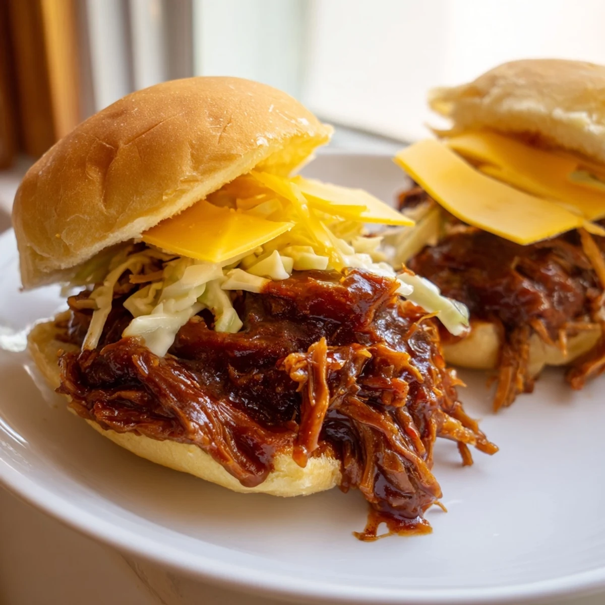 MVP Beef Brisket Sliders arranged on a wooden serving board with creamy coleslaw and dill pickle chips, perfect for a game day spread.