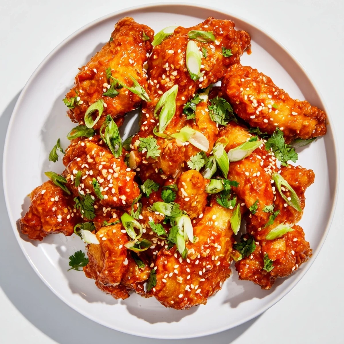 Super Bowl Spicy Sriracha Wings served hot and crispy from the oven with a glossy red glaze.