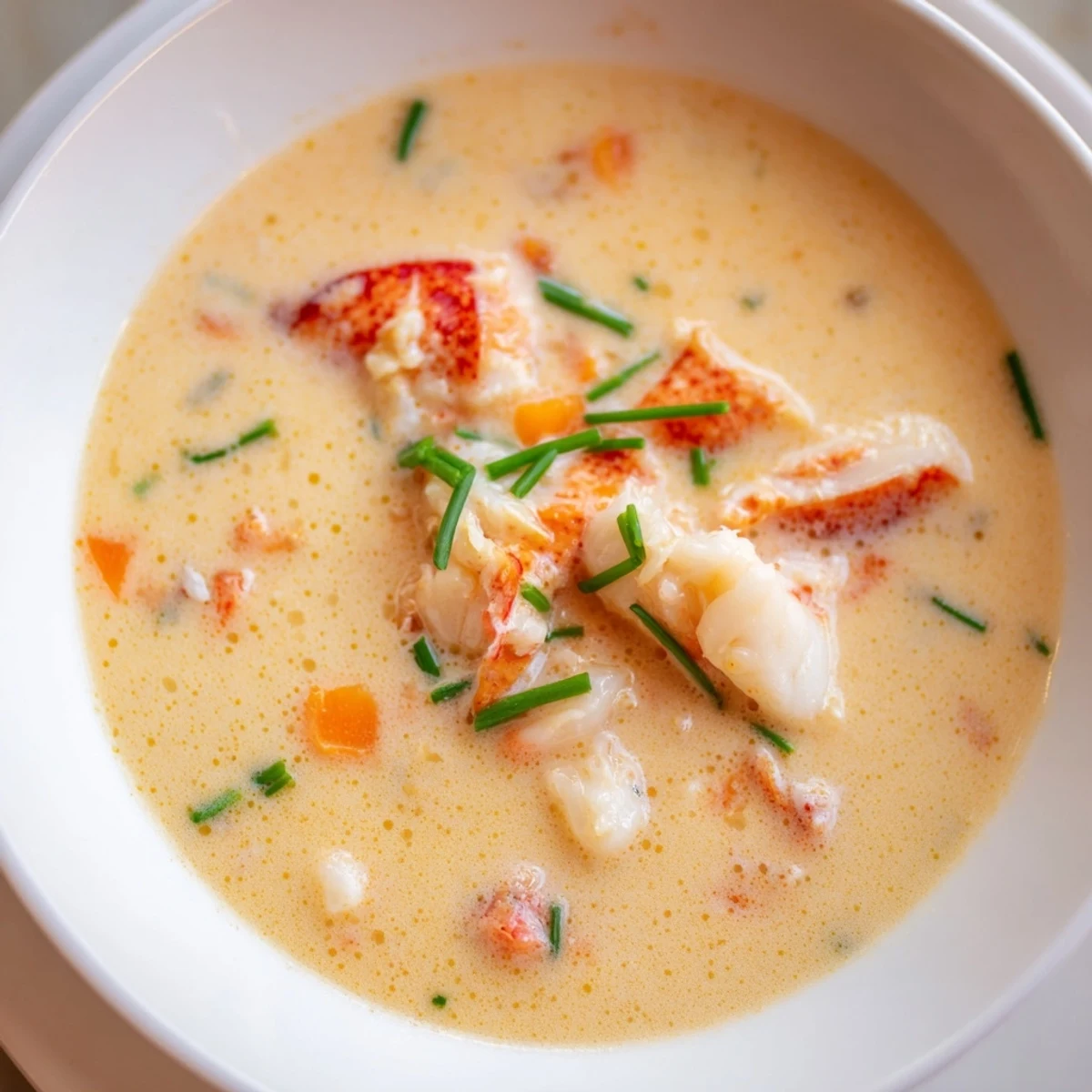 Velvety Creamy Lobster Bisque with Sherry Vinegar Substitute ladled beside crusty bread, showing a rich orange hue and aromatic steam rising for a special occasion.