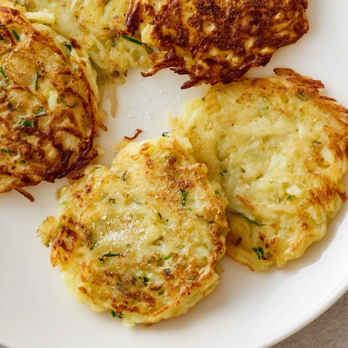 A rustic serving of Irish Boxty Potato Pancakes with Scallions, featuring a golden crust and soft potato interior on a checkered towel.