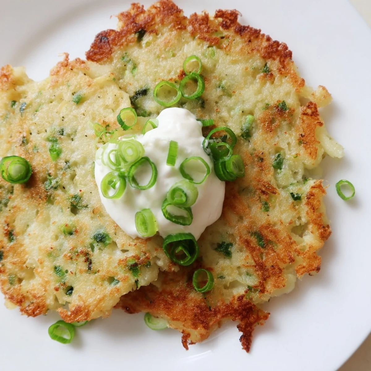 Golden-brown Irish Boxty Potato Pancakes with Scallions, crispy on the edges and soft inside, served hot from the skillet.