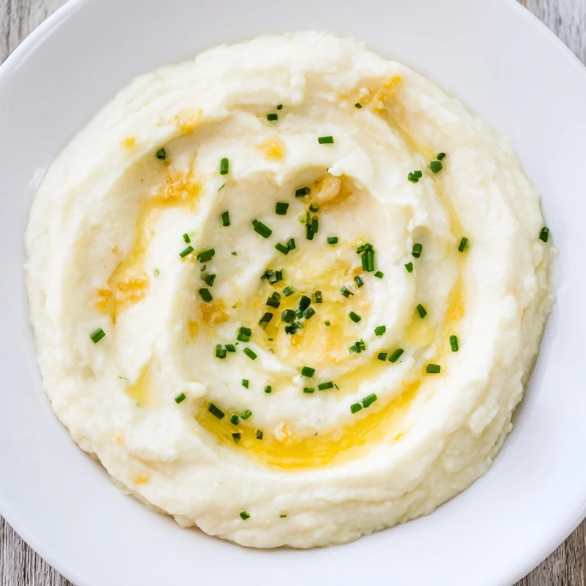 Steam rises from a spoonful of roasted garlic mashed cauliflower beside a golden roasted garlic bulb.  