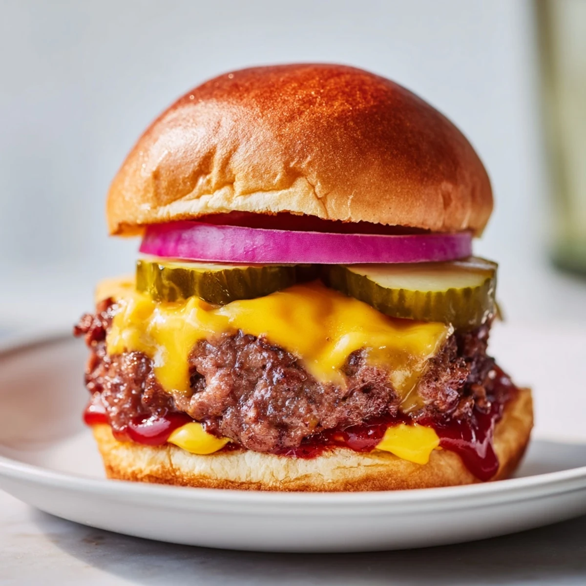 Beef Sliders with Cheese and Pickles served on a platter, juicy patties with crisp dill pickles.