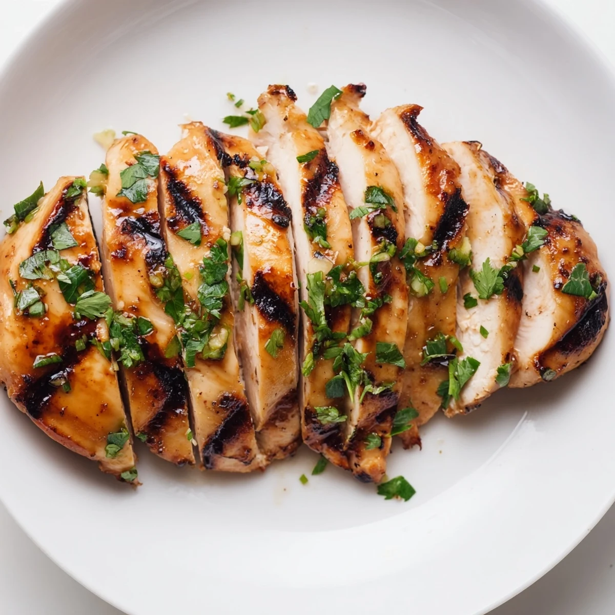 A close-up of juicy marinated chicken showcasing the caramelized honey lime crust and char marks from the grill.
