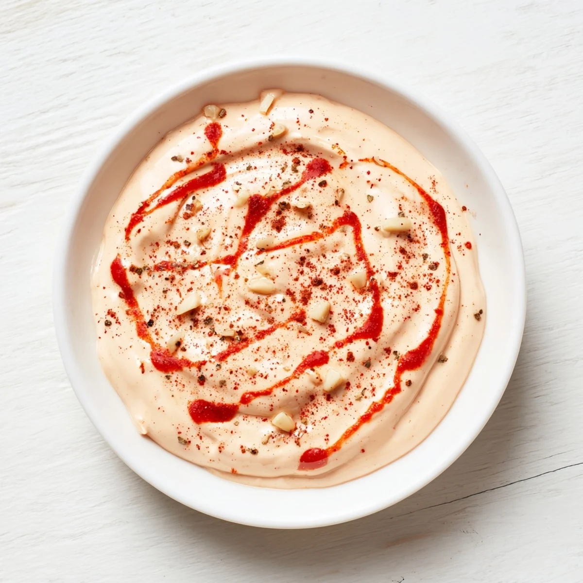 Spicy Aioli served in a small ceramic ramekin with lemon wedges and a knife, perfect for drizzling over grilled chicken or roasted veggies.