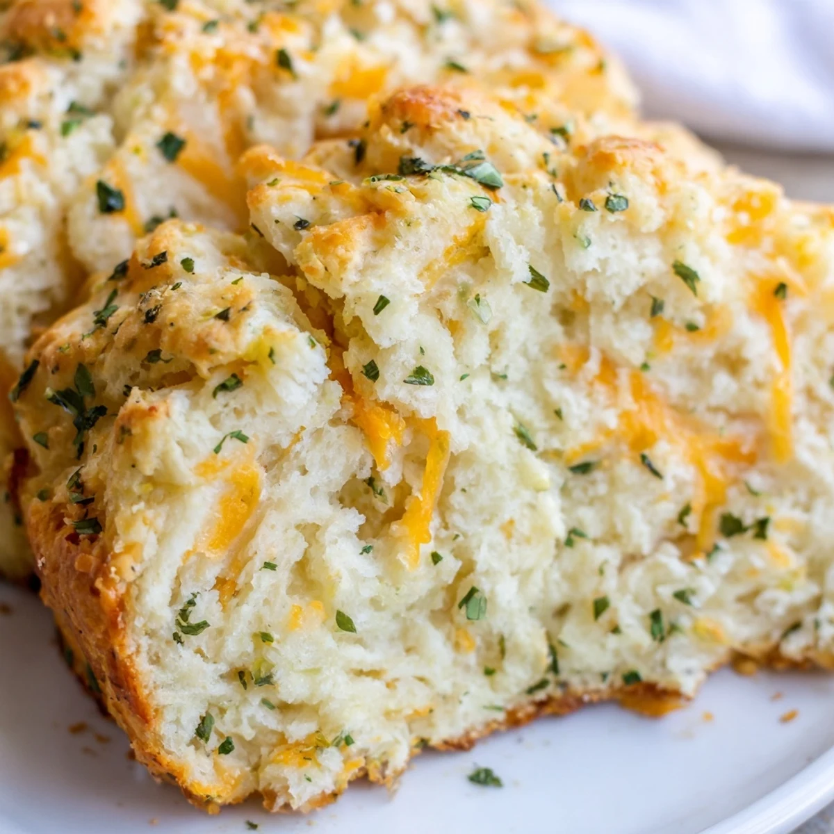 Freshly baked Red Lobsters Cheddar Bay Biscuit Loaf with golden crust, brushed in garlic butter and sprinkled with parsley.